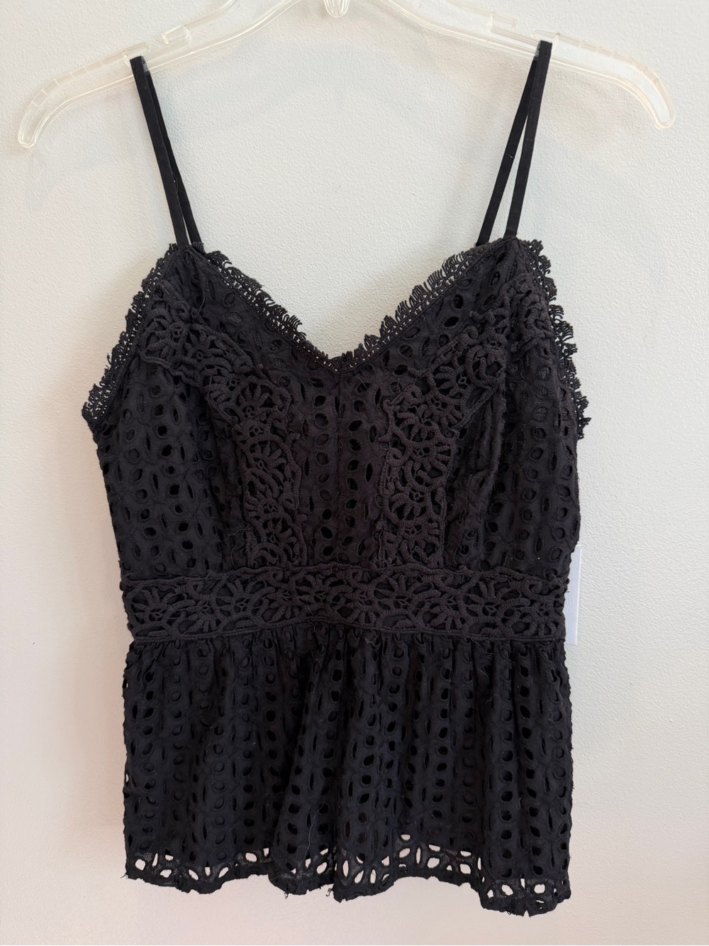 Japna Peplum Camisole Women’s M Black Eyelet embroidery Scalloped Hem NWT